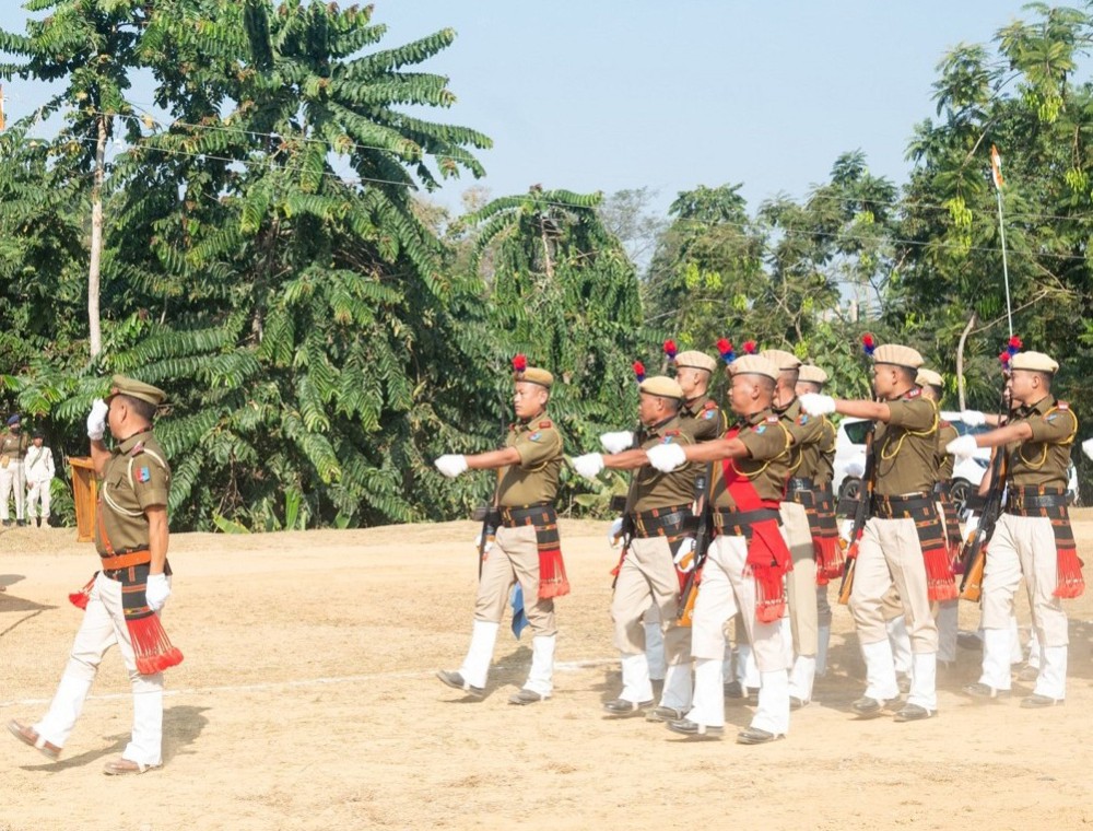 Police personnel marching during the Republic Day elebration at Bhandari on January 26. (DIPR Photo)